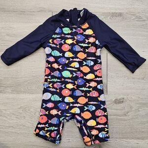 Upandfast UPF 50+ Baby Boy One-piece Swimsuit 9-12M Navy Tropical Fish